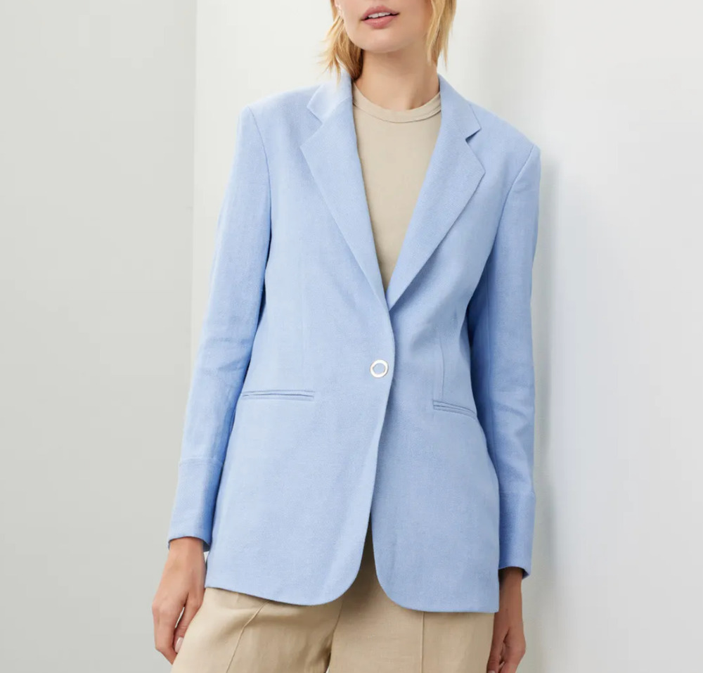BOSS Light Blue Oversized Linen Blazer SMALL Unstructured Career Suiting $600